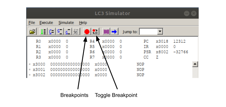 LC-3 Debugging Breakpoint Controls