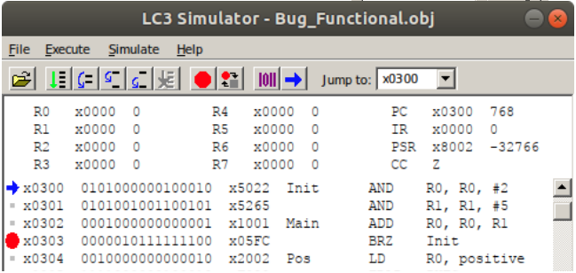 LC-3 Debugging Manual Breakpoint Controls