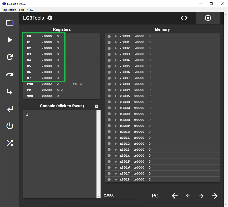 LC3Tools Simulator Registers